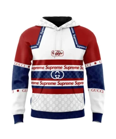 Gucci Supreme Red Blue White Unisex Hoodie Outfit For Men Women Luxury Brand Clothing