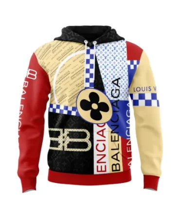 Louis Vuitton Balenciaga Multicolor Unisex Hoodie Outfit For Men Women Luxury Brand Clothing