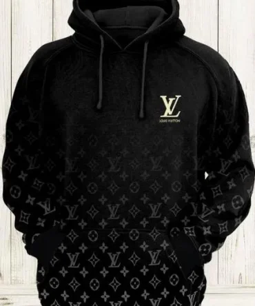 Louis Vuitton Grey Logo Black Luxury Unisex Premium Hoodie Luxury Brand Outfit For Men Women
