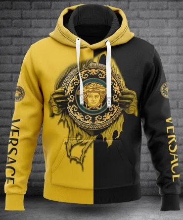 Versace Black Yellow Luxury Unisex Premium Hoodie Luxury Brand Outfit For Men Women