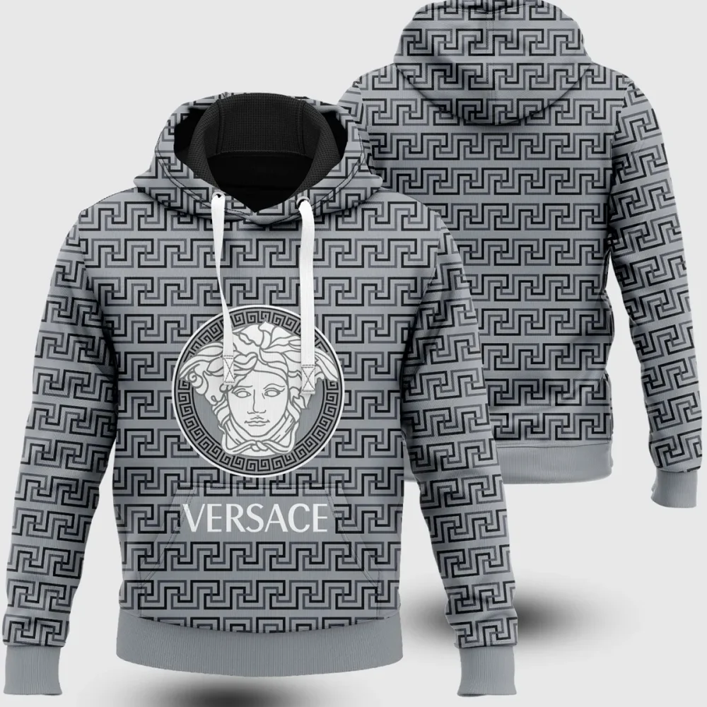 Versace Medusa Grey Luxury Unisex Hoodie Luxury Brand Outfit For Men Women