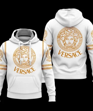 Versace White Golden Logo Luxury Unisex Hoodie Luxury Brand Outfit For Men Women