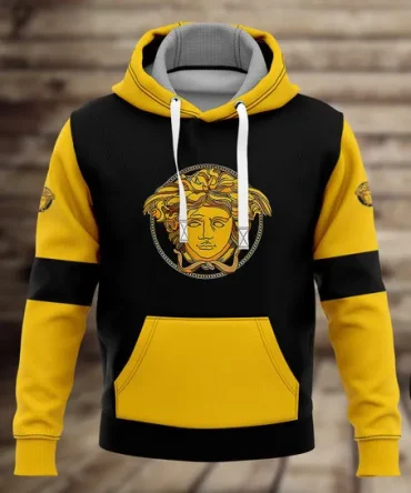 Versace Yellow Black Unisex Hoodie Luxury Brand Outfit For Men Women