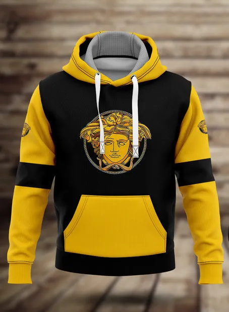 Versace Yellow Black Unisex Hoodie Luxury Brand Outfit For Men Women