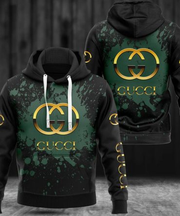 Gucci Dirty Dark Green Golden Logo Luxury Brand Premium Hoodie For Men Women