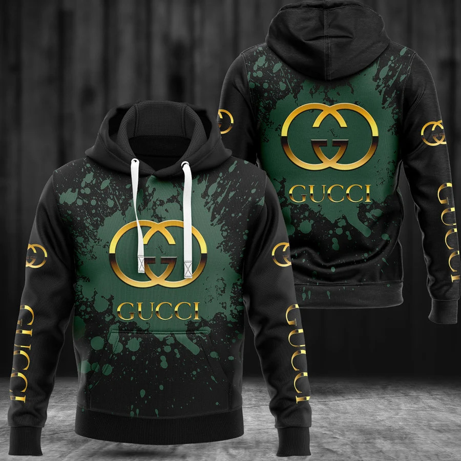 Gucci Dirty Dark Green Golden Logo Luxury Brand Premium Hoodie For Men Women