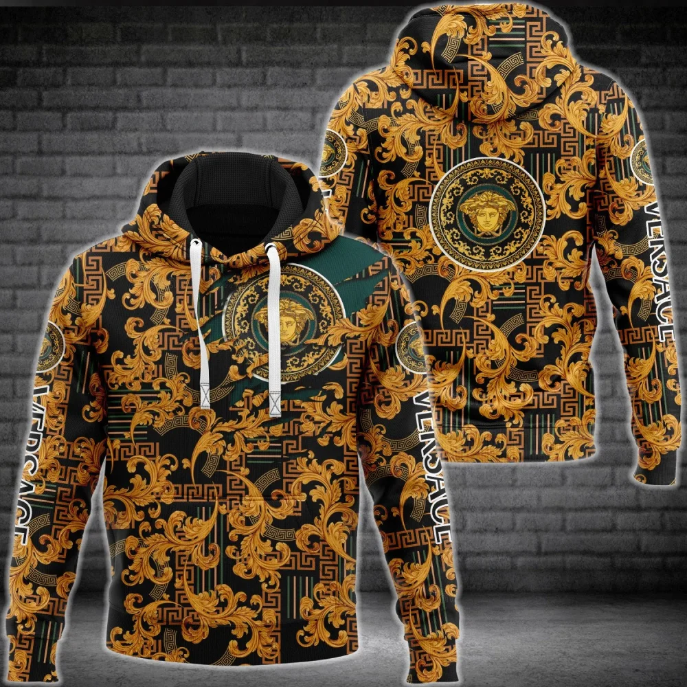 Gianni Versace Gold Unisex Hoodie For Men Women Luxury Brand Clothing Clothes Outfit