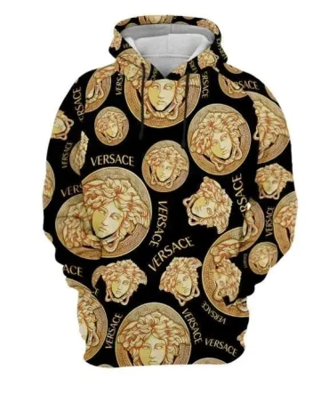 Gianni Versace Black Gold Unisex Hoodie For Men Women Luxury Brand Clothing Clothes Outfit