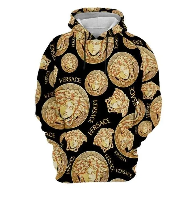 Gianni Versace Black Gold Unisex Hoodie For Men Women Luxury Brand Clothing Clothes Outfit