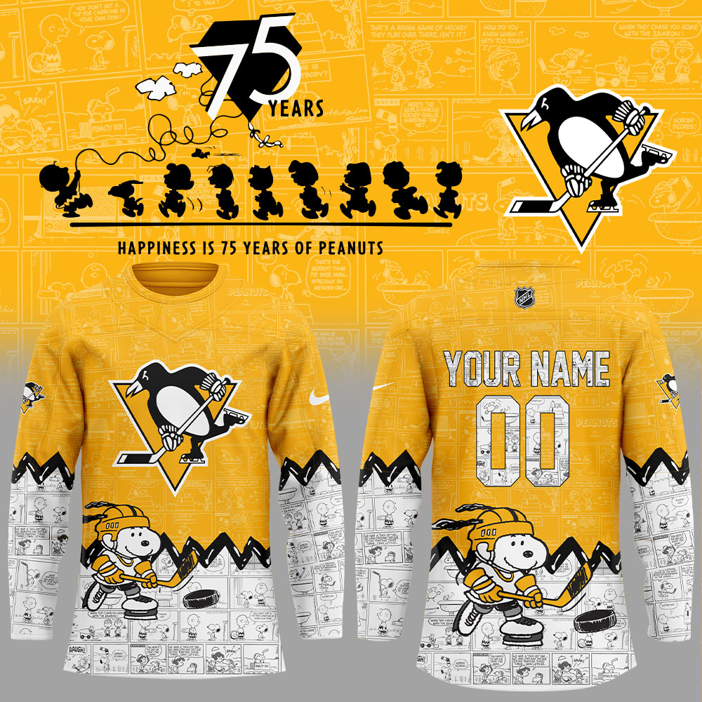 Pittsburgh Penguins 75Th Anniversary Of Peanuts Custom Name, Number For Fans Jersey
