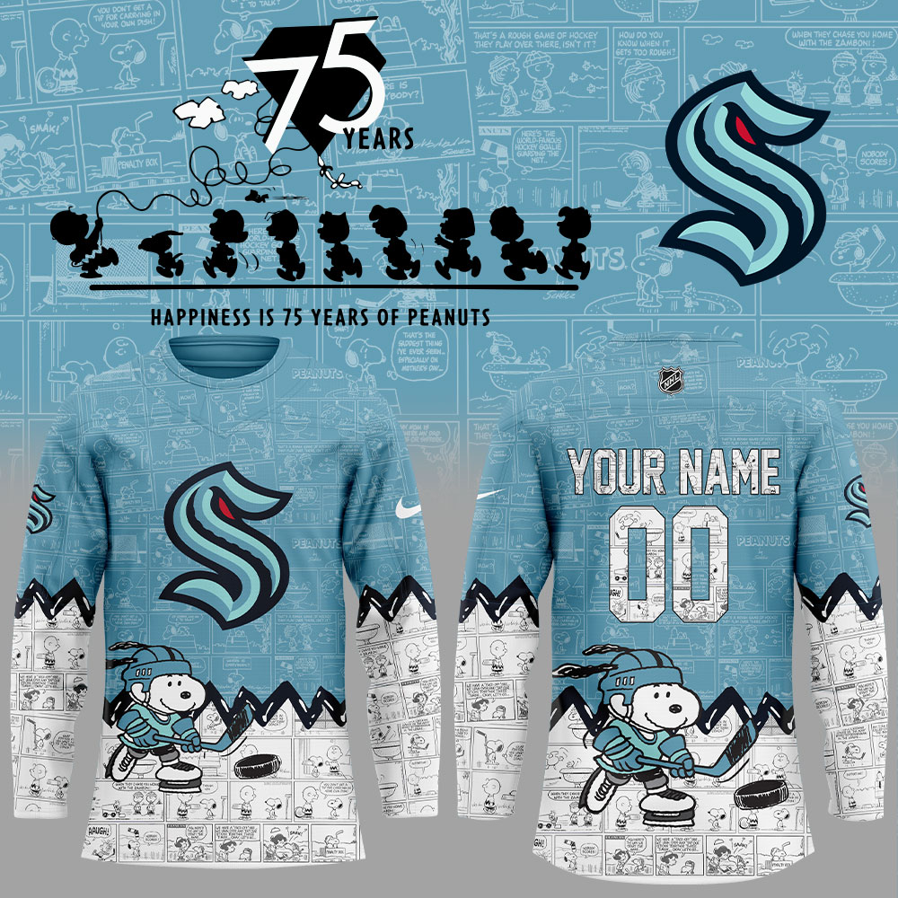Seattle Kraken 75Th Anniversary Of Peanuts Custom Name, Number For Fans Jersey