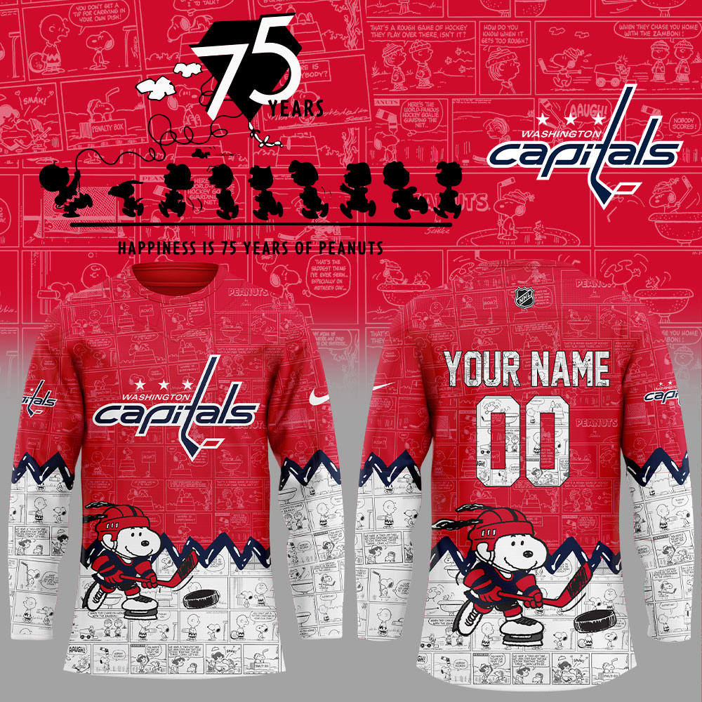Washington Capitals 75Th Anniversary Of Peanuts Custom Name, Number For Fans Jersey