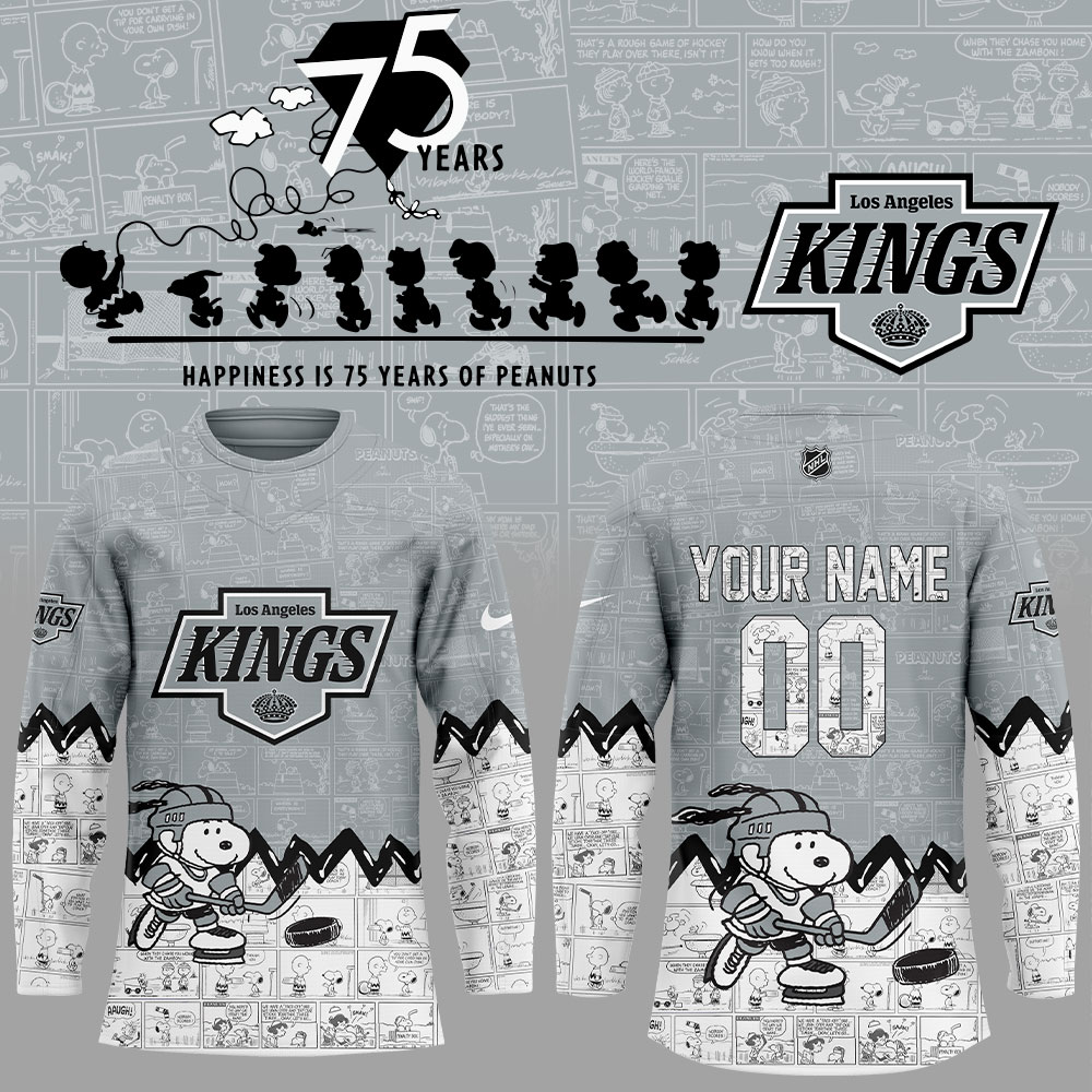 Los Angeles Kings 75Th Anniversary Of Peanuts Custom Name, Number For Fans Jersey