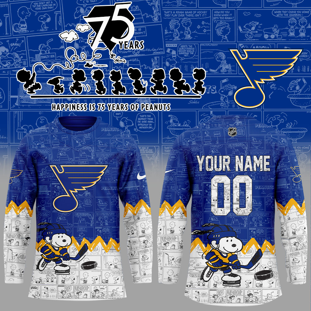 St. Louis Blues 75Th Anniversary Of Peanuts Custom Name, Number For Fans Jersey