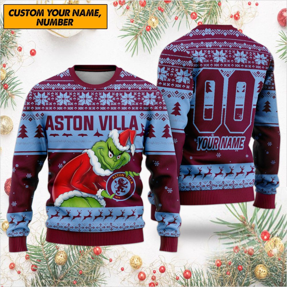 Custom Aston Villa Christmas Sweater - Personalize Name & Number - Festive Holiday Gift!