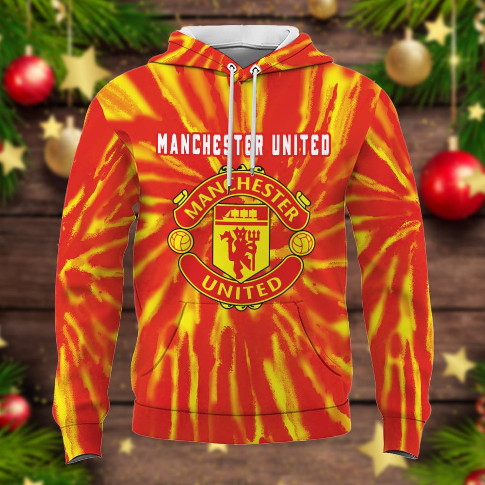 Manchester United Tie-Dye Hoodie - Bold Red & Yellow Fan Gear For Ultimate Supporters