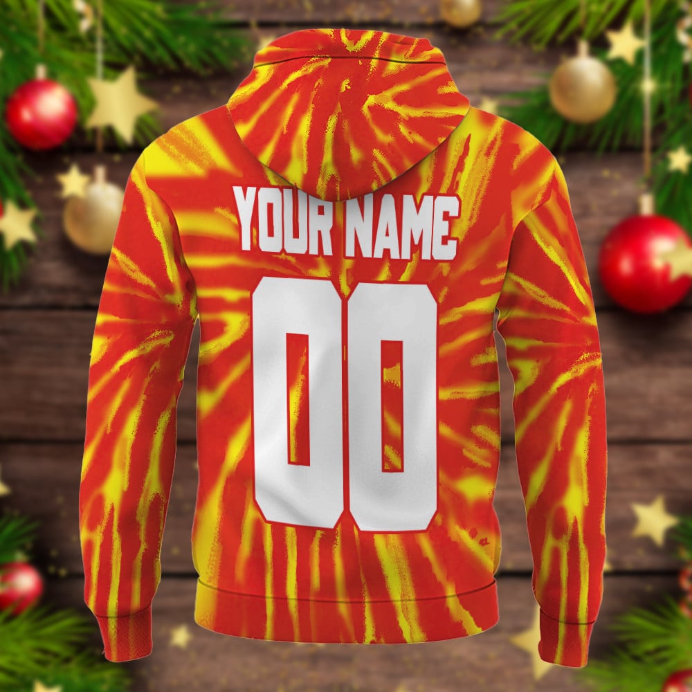 Manchester United Tie-Dye Hoodie - Bold Red & Yellow Fan Gear For Ultimate Supporters - Image 2