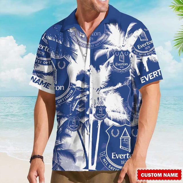 Customizable Everton Fc Hawaiian Shirt - Beach Style For Fans 🌴⚽ - Personalize With Your Name!