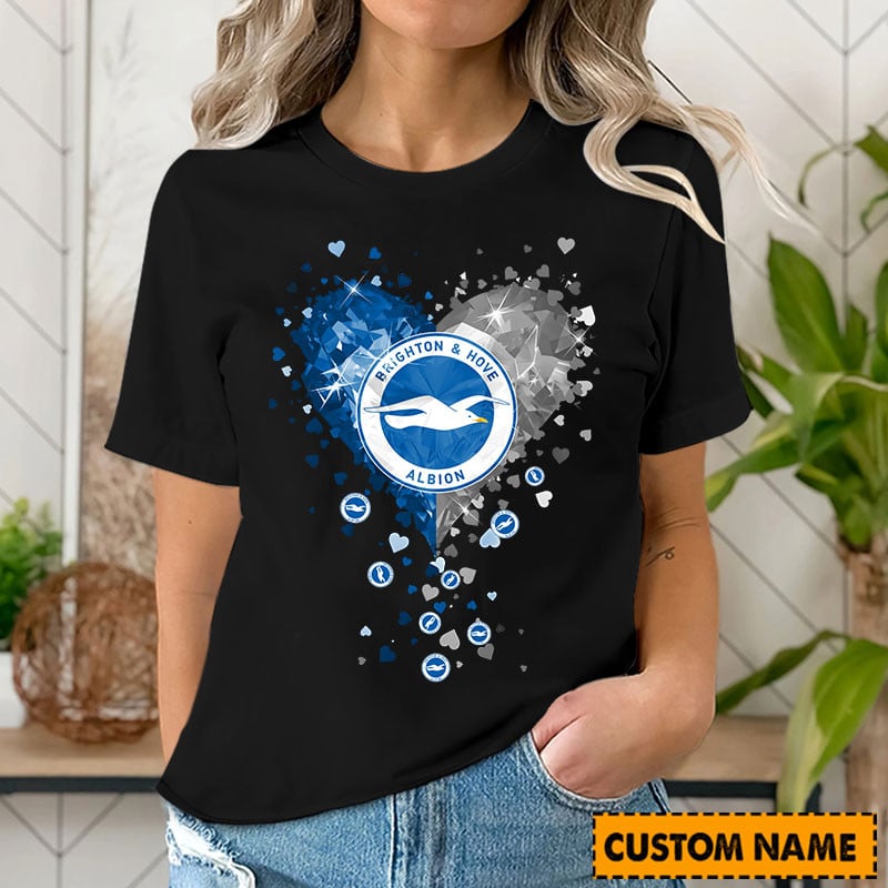 Custom Brighton & Hove Albion Heart Design T-Shirt - Personalized Gift For Fans