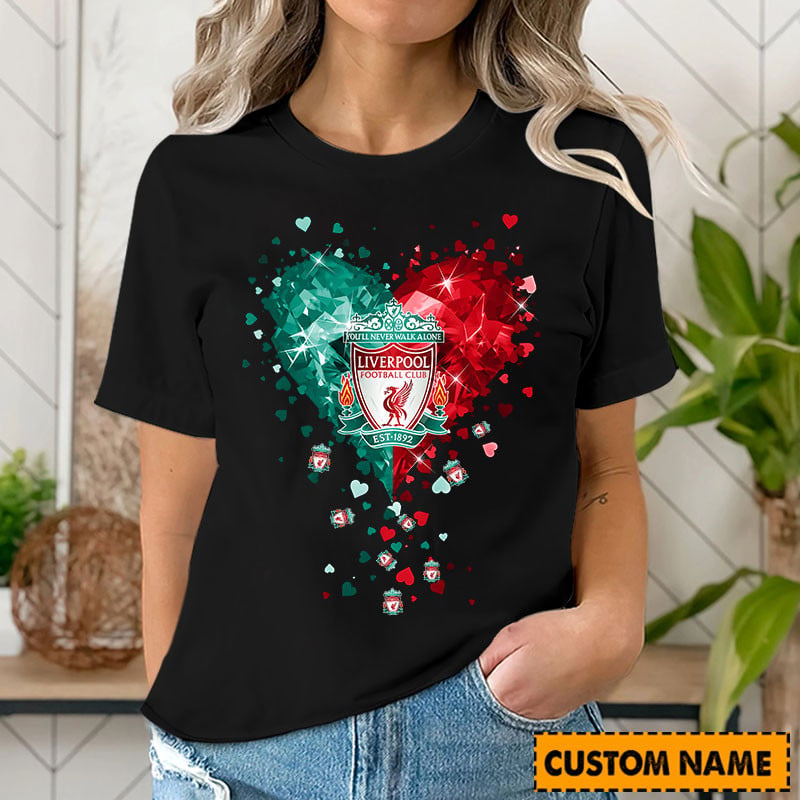 Custom Name Heart Design Liverpool Fc Women'S T-Shirt – Perfect Gift For Fans!