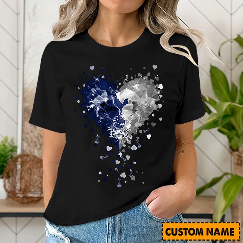 Custom Heart Design Spurs Tottenham T-Shirt - Personalized Gift For Fans