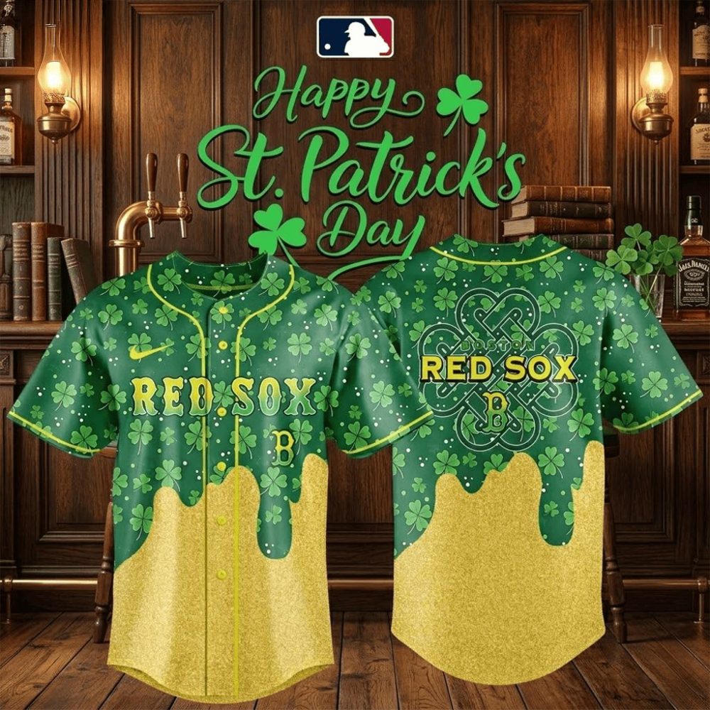 Boston Red Sox St Patrick'S Day Lucky Gold Drip Jersey 2026 Gifts For Baseball Fans