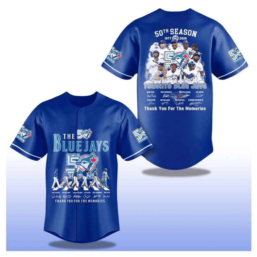 Toronto Blue Jays 50Th Season Baseball Jersey 1977 2026 Thank You For The Memories Apparel