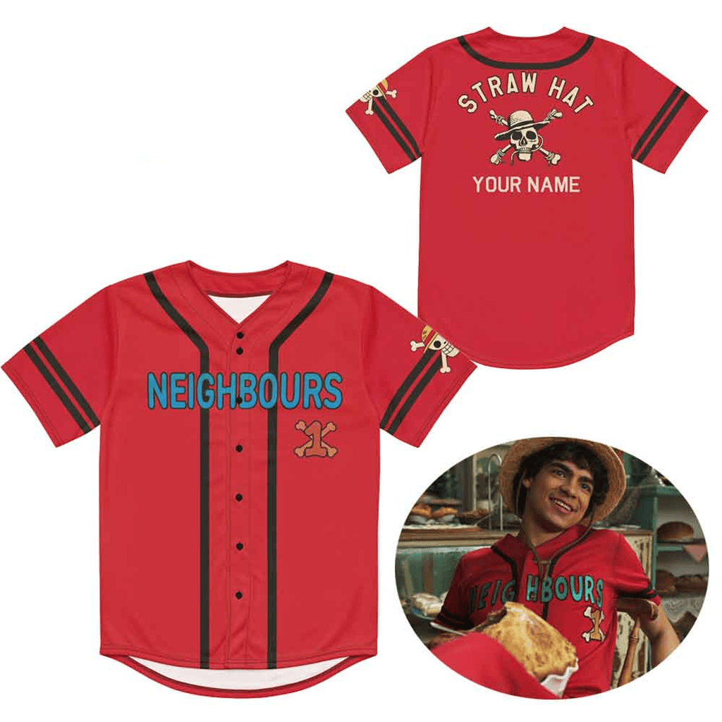 Personalized Monkey D Luffy One Piece Neighbours Red Baseball Jersey Birthday Gift For Bff