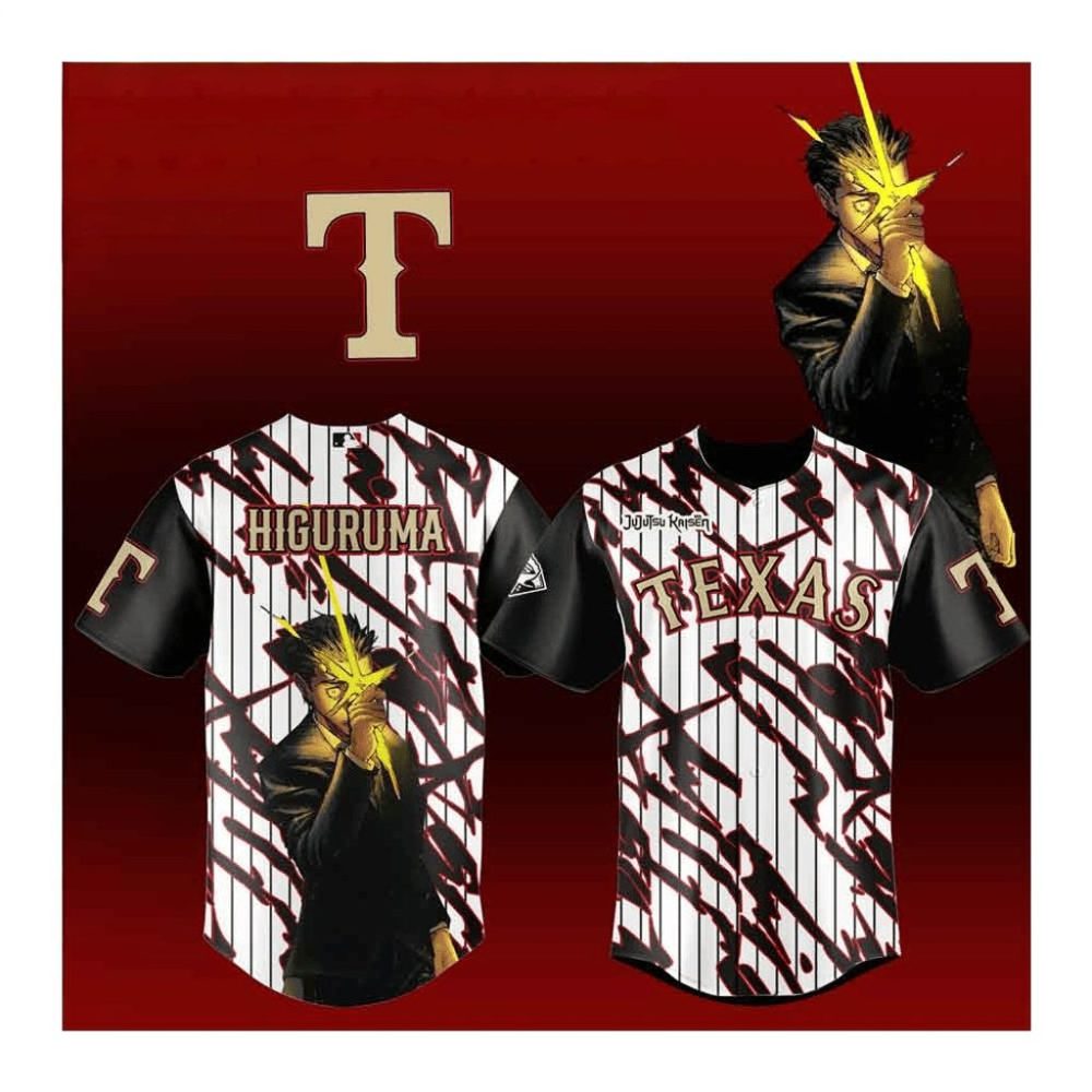 Jujutsu Kaisen X Texas Rangers Baseball Jersey Hiromi Higuruma Anime Mlb Mashup