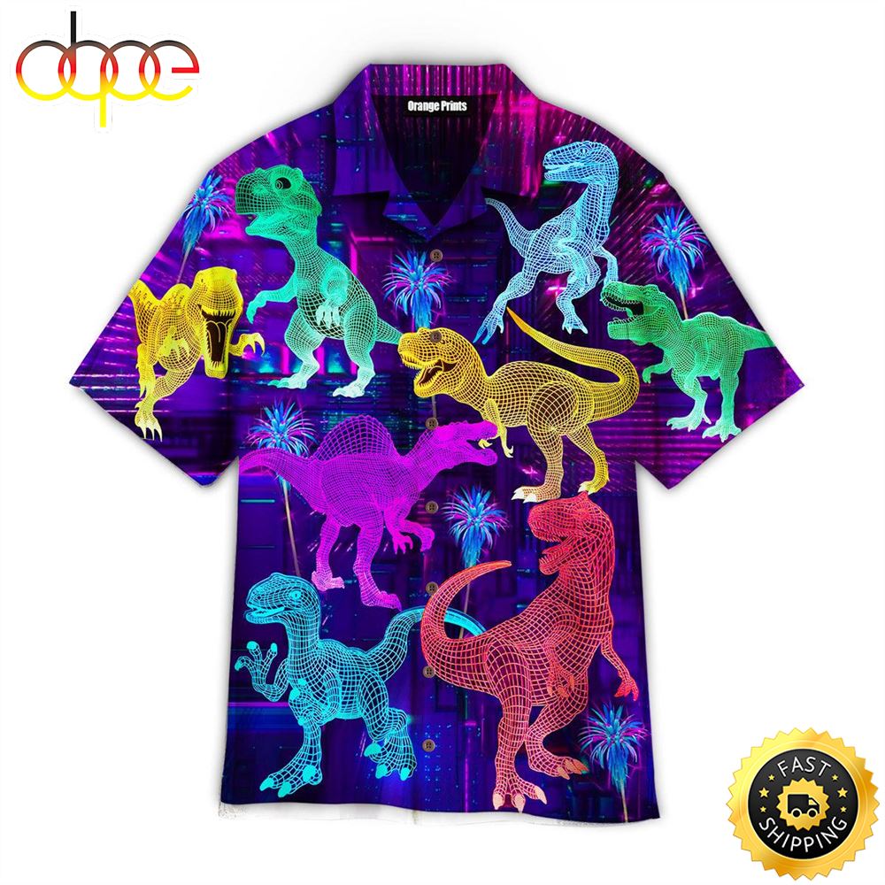 Neon Glowing Dinosaur Tyannassurus Aloha Disney Hawaiian Shirt For Women And Men