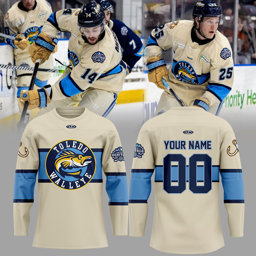 Toledo Walleye Hockey Heritage Uniform Custom Name, Number For Fans Jersey
