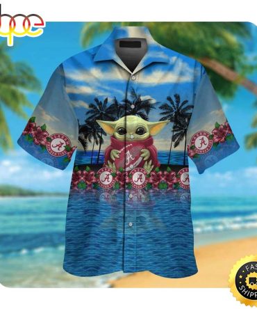 Alabama Crimson Tide And Baby Yoda Summer Button Up Hawaiian Shirt