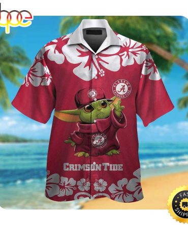 Alabama Crimson Tide Baby Yoda Summer Button Up Hawaiian Shirt