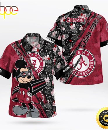 Alabama Crimson Tide Mickey Mouse Floral Short Sleeve Hawaii Shirt