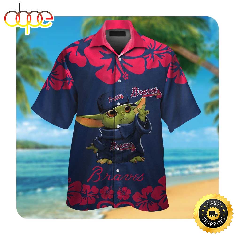 Atlanta Braves Baby Yoda Summer Button Up Hawaiian Shirt