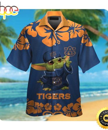 Auburn Tigers Baby Yoda Summer Button Up Hawaiian Shirt