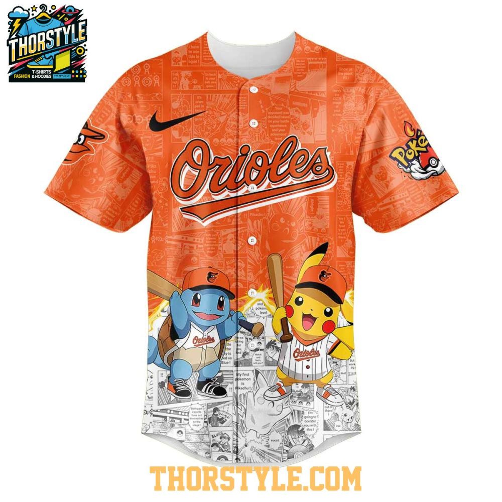 Baltimore Orioles 2025 Pokémon Pikachu Bulbasaur Charmander Squirtle Baseball Jersey - Image 2
