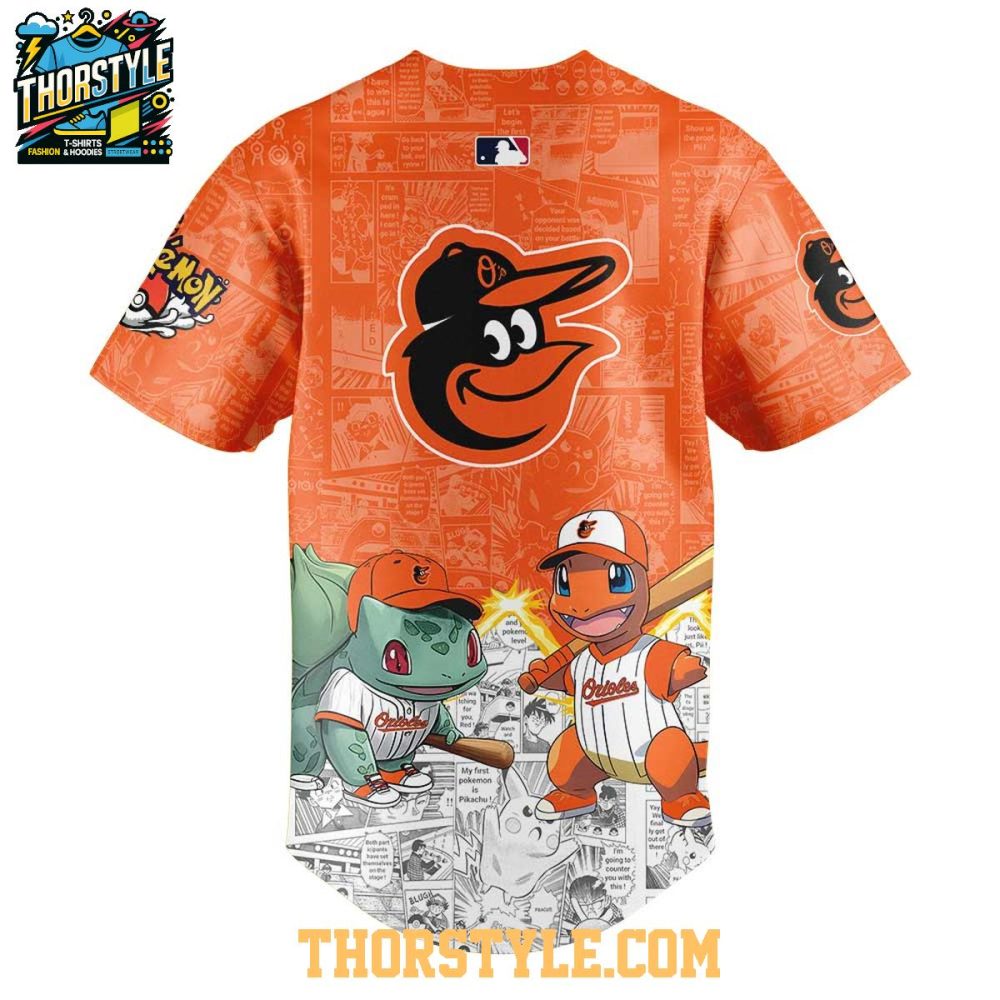 Baltimore Orioles 2025 Pokémon Pikachu Bulbasaur Charmander Squirtle Baseball Jersey - Image 3