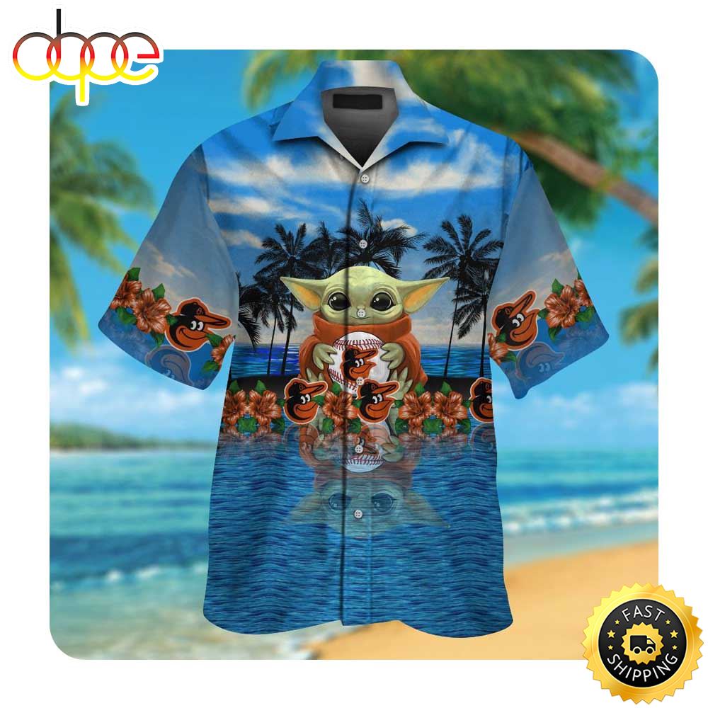 Baltimore Orioles And Baby Yoda Summer Button Up Hawaiian Shirt