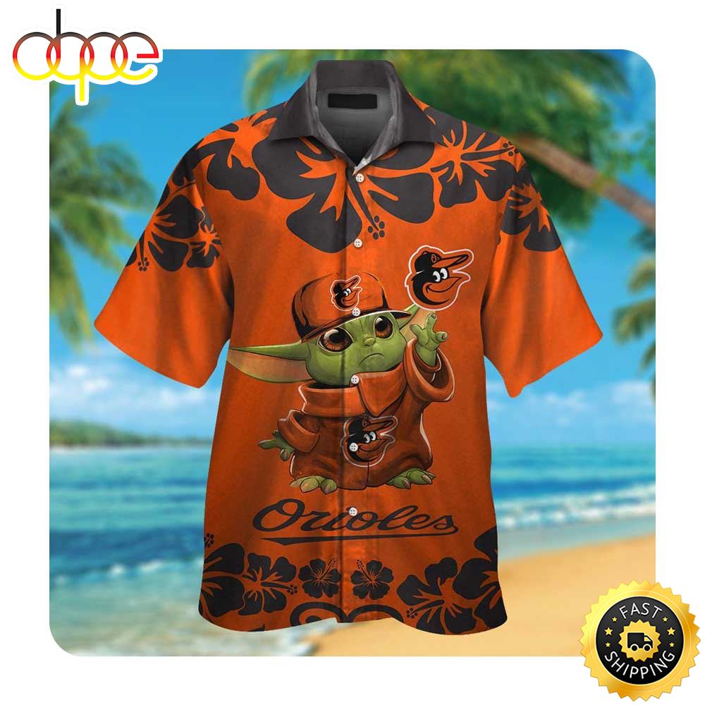 Baltimore Orioles Baby Yoda Summer Button Up Hawaiian Shirt