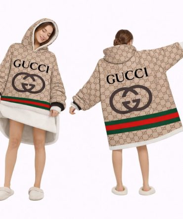 Beige Classic Design Gucci Blanket Hoodie , Cozy Wearable Blanket Hoodie