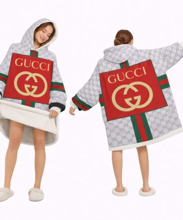 Beige And Green Gucci Blanket Hoodie , Cozy Wearable Blanket Hoodie