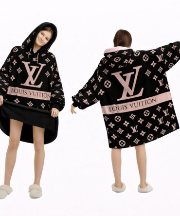 Beige And Dark Brown Louis Vuitton Blanket Hoodie , Cozy Wearable Blanket Hoodie