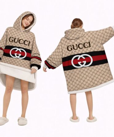 Beige And Striped Red Gucci Blanket Hoodie , Cozy Wearable Blanket Hoodie