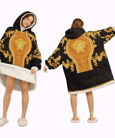 Black Luxury Golden Versace Blanket Hoodie , Cozy Wearable Blanket Hoodie
