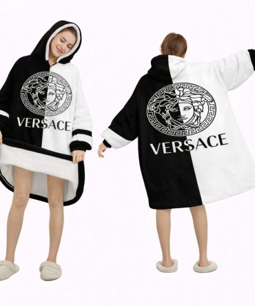 Black And White Versace Blanket Hoodie , Cozy Wearable Blanket Hoodie