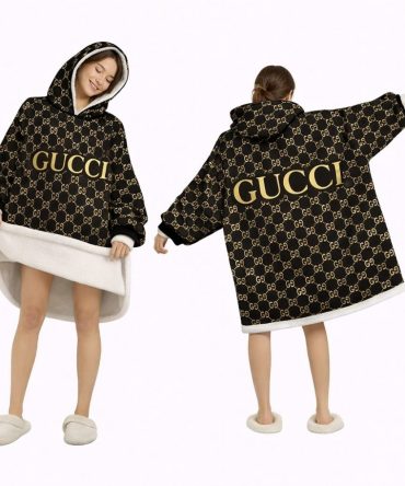 Black And Gold Gucci Blanket Hoodie , Cozy Wearable Blanket Hoodie