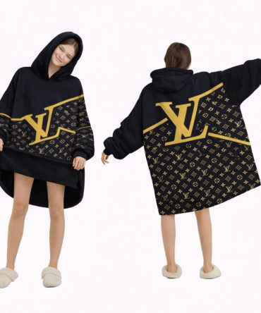 Black And Yellow Logo Louis Vuitton Blanket Hoodie , Cozy Wearable Blanket Hoodie