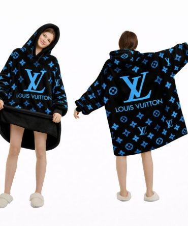 Black And Blue Louis Vuitton Blanket Hoodie , Cozy Wearable Blanket Hoodie
