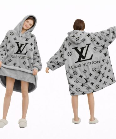 Black And Gray Louis Vuitton Blanket Hoodie , Cozy Wearable Blanket Hoodie